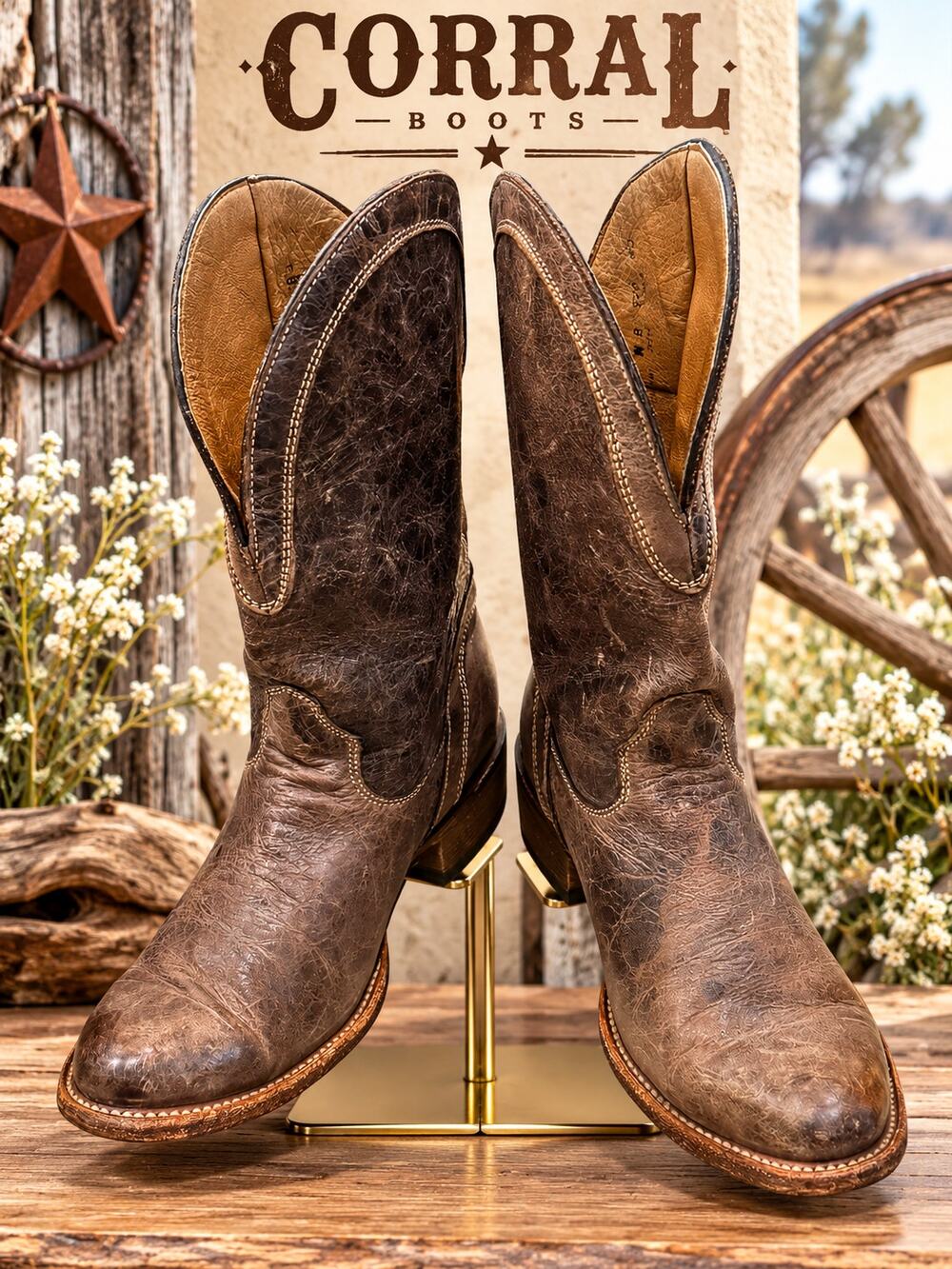 Corral Brown Leather Western Cowboy Boots Women’s 8M Round Toe